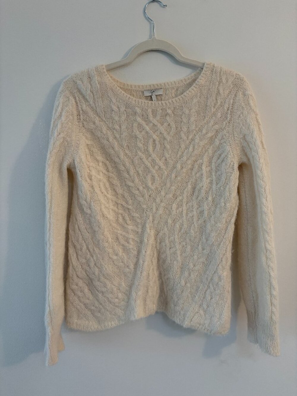 Joie Ivory Cable Knit Fisherman Sweater S Brushed Soft Crewneck Cream Chunky